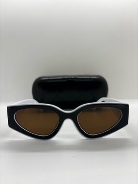 Retro Cat-Eye Sunglasses in Black & White with Brown Lenses